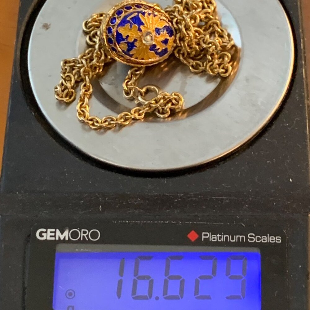 12K Gold Filled Ornate Enamel Egg Pendant  Enamel Cross on 19" Cable Chain - Picture 15 of 16